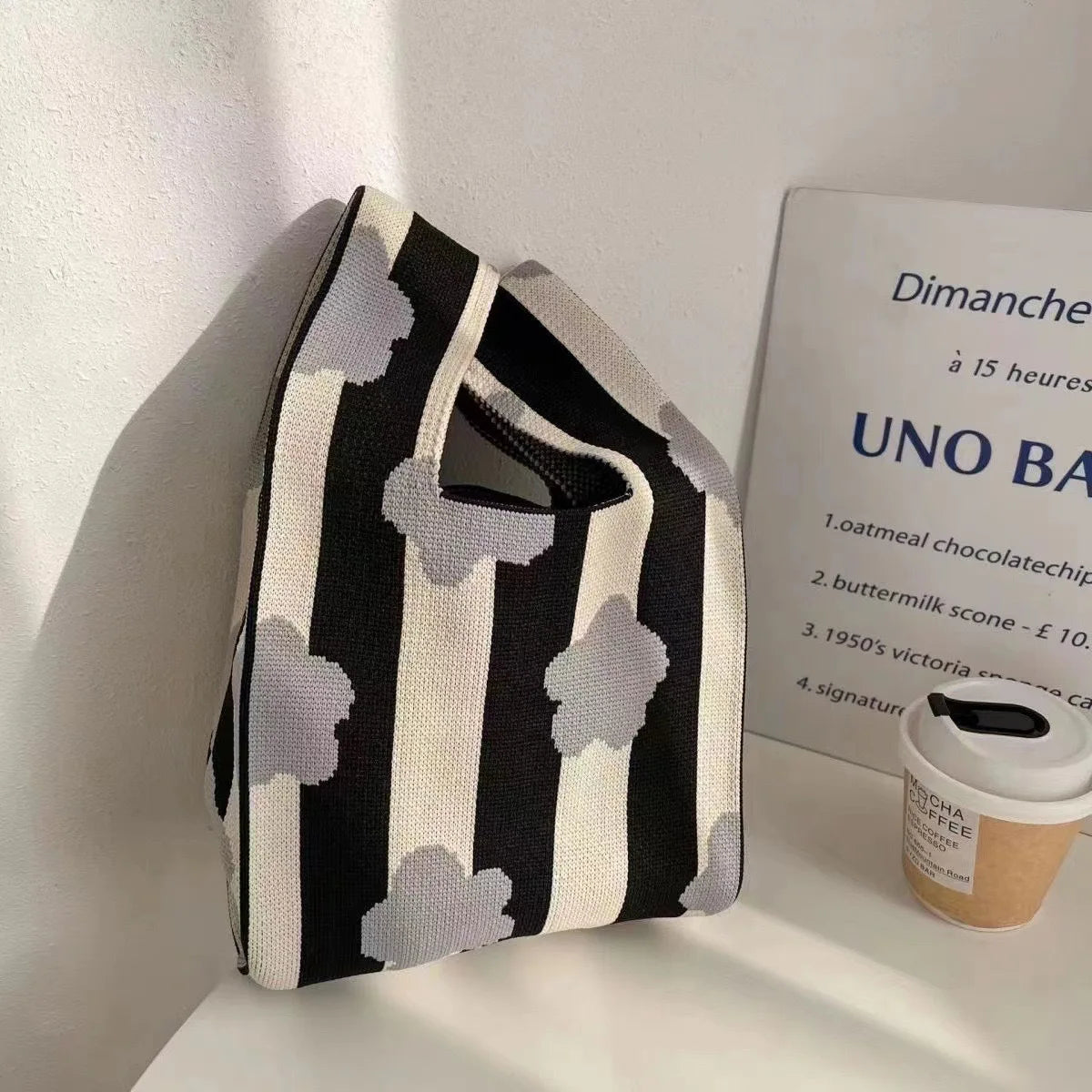 Handmade Knitted Knot Wrist Bag - Striped Mini Tote for Women, Large-Capacity Phone Bucket, Autumn Winter Casual