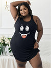 Plus Size Smile Ghost Print T-Shirt Midi Dress Sleeveless Spaghetti Straps L-5XL