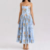 Floral Print Midi Sundress Spaghetti Strap Flowy Boho Beach Dress Fit and Flare