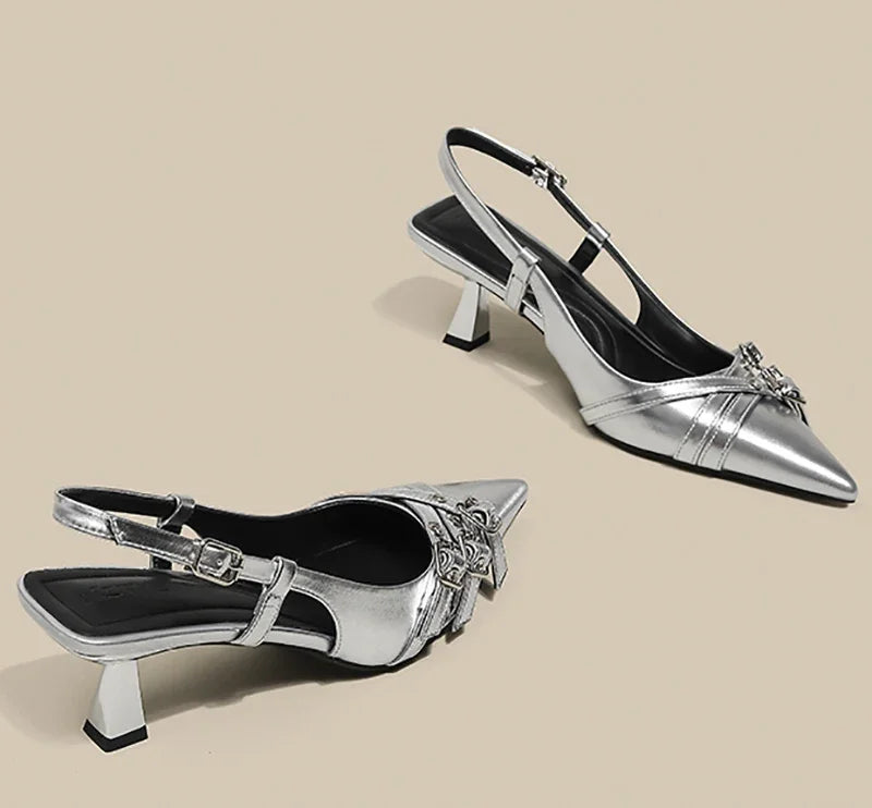 Pointed Toe High Heel Sandals for Women – Roman Slip-On Square Heel Dress Sandals