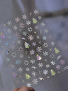 Pink Christmas Tree 5D Embossed Nail Art Stickers – Snowflake & Star Self-Adhesive Decals (4.06 x 3.15 in / 10.3 x 8 cm)