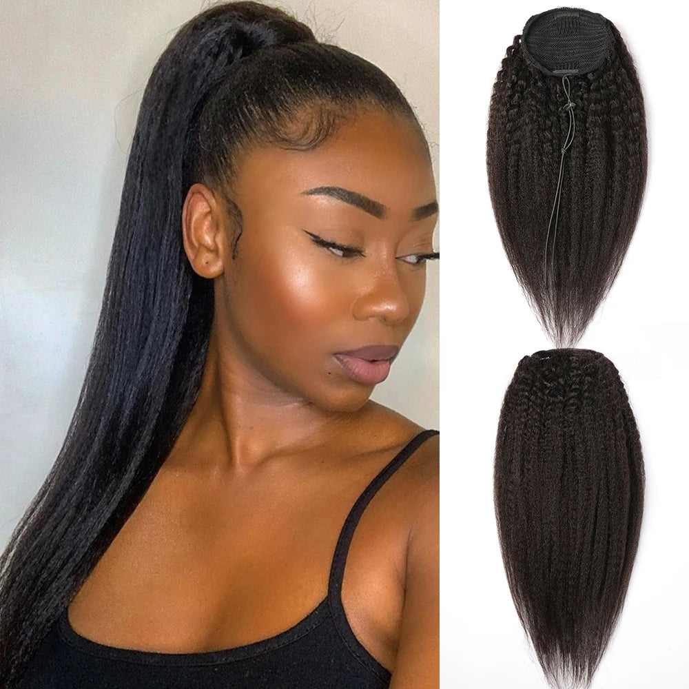 Alibele Clip-In Drawstring Ponytail Hair Extension Kinky Straight Remy Mongolian Human Hair 10-32 in (25-81 cm)