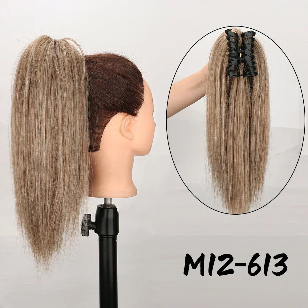 Clip-In 16-Inch (40 cm) Straight Claw Clip Ponytail Hair Extension Heat-Resistant Synthetic Blonde/Brown