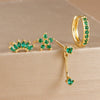 4-Piece 8mm Gold-Tone Stainless Steel Huggie Hoop Earrings Set with Cubic Zirconia Flower Studs