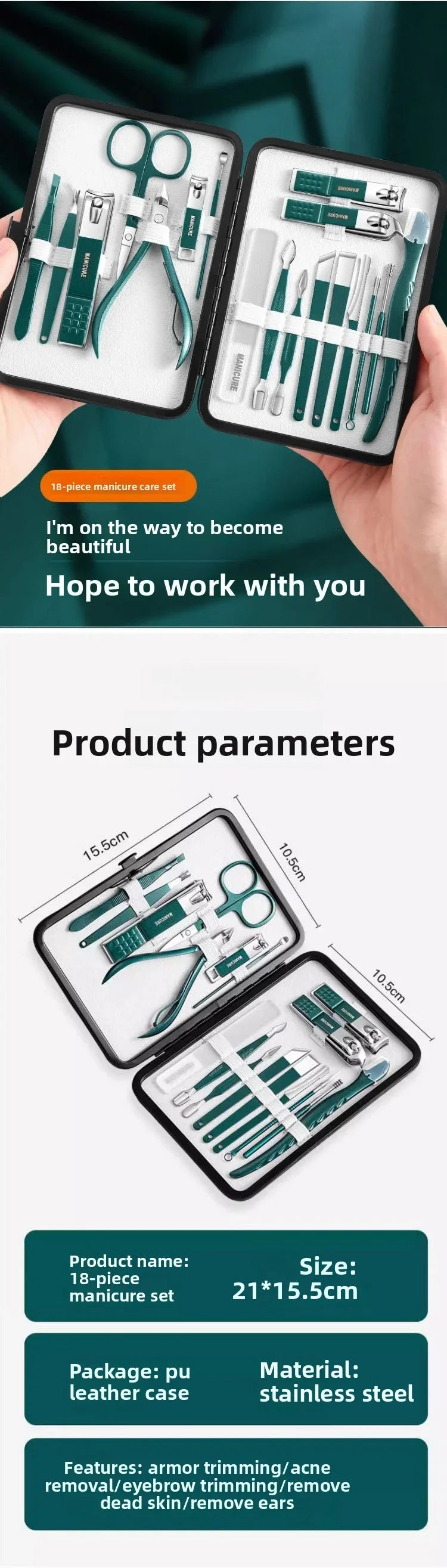 18-Piece Nail Care Set – Portable Carbon Steel Manicure & Pedicure Clippers, Scissors and Trimmers for Men & Women