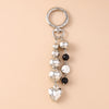 Bowknot Love Heart Keychain with Crystal Pearl Cute Handbag Key Ring Gift for Women and Girls