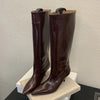 Women's Knee-High Pointed Toe Boots - Elegant Low Thin Heel Winter Slip-On PU Boots