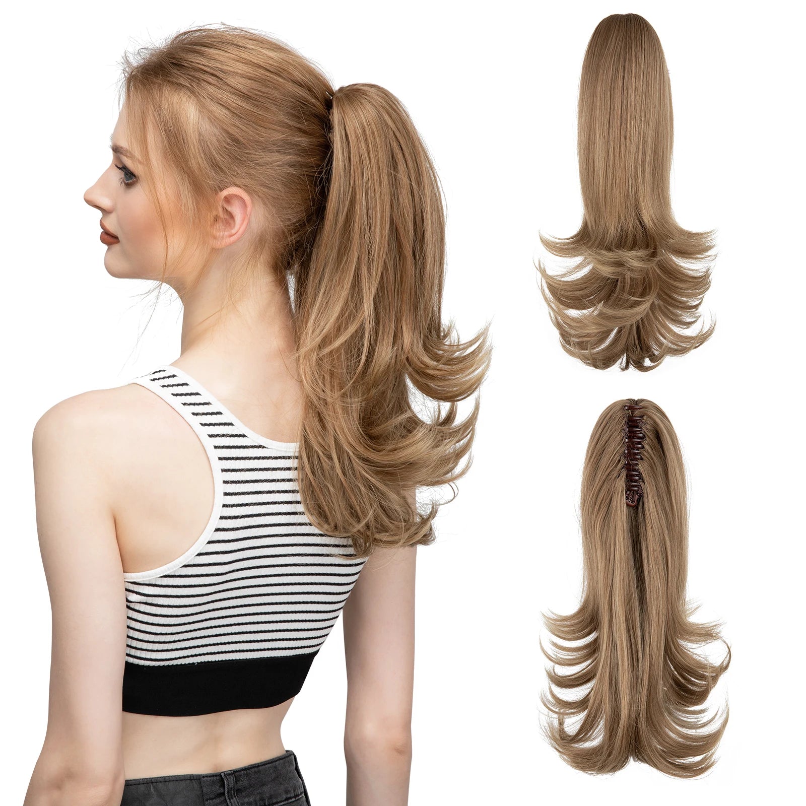14-Inch (35 cm) Wavy Clip-In Ponytail Extension – Synthetic Claw Clip with Elastic Band, 1 Piece (Blonde/Black)