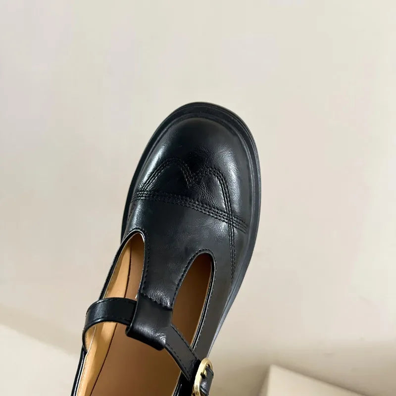 Women's T-Strap Mary Jane Pumps Chunky Square Heel 2–3 in (5–8 cm) Platform PU Round-Toe Buckle