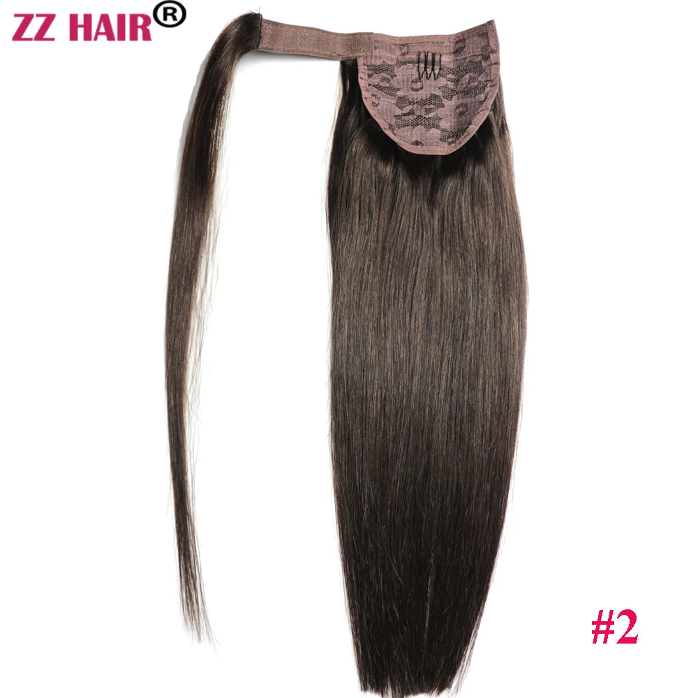 ZZHAIR 100% Human Remy Clip-In Wrap-Around Ponytail 16-26 in (40-66 cm) 140g Machine-Made Straight
