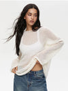 Hirsionsan Women's Loose Knit Pullover Sweater – Casual Slash-Neck Long Sleeve Jumper (Acrylic, Pink/White)