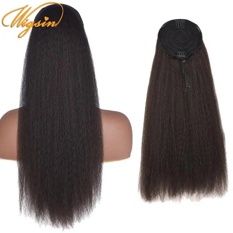 WIGSIN 22-Inch (56 cm) Synthetic Yaki Straight Puff Ponytail Clip-In Drawstring Hair Extension for Women