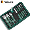 Green 9-Piece Stainless Steel Manicure & Pedicure Set with Leather Case, Portable Nail Care Kit Gift
