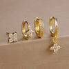 4-Piece Cubic Zirconia Flower Hoop Earrings Set - 18K Gold Plated Stainless Steel, 8 mm (0.31 in) Hoops for Women