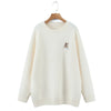 Plus Size XXXL Women's Bear Embroidered O-Neck Sweater Autumn Winter Preppy Thermal Pullover