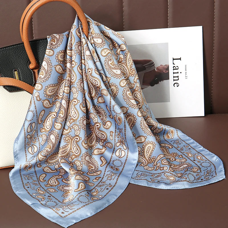 Luxury Satin Square Scarf 70 x 70 cm (27.6 x 27.6 in) – Silk-Feel Polyester Shawl Hijab Neckerchief Hair Ribbon Headband Bandana