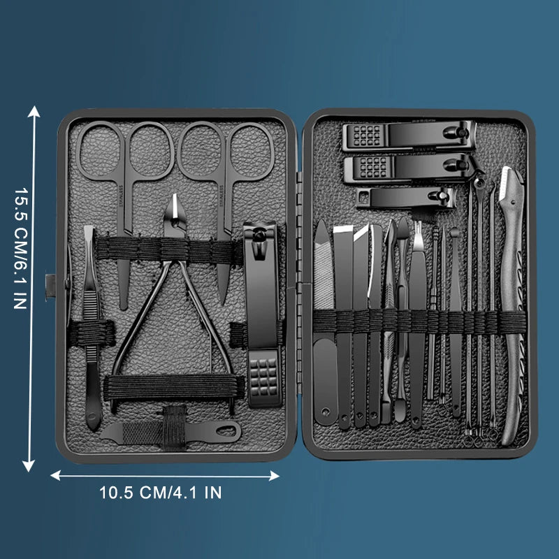 23-Piece Stainless Steel Manicure & Pedicure Set – Portable Nail Clippers, Scissors, Tweezers & Eagle Hook