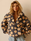 Women’s Sherpa Floral Half-Zip Hoodie — Loose Fit Warm Pullover Sweatshirt (Autumn Winter)