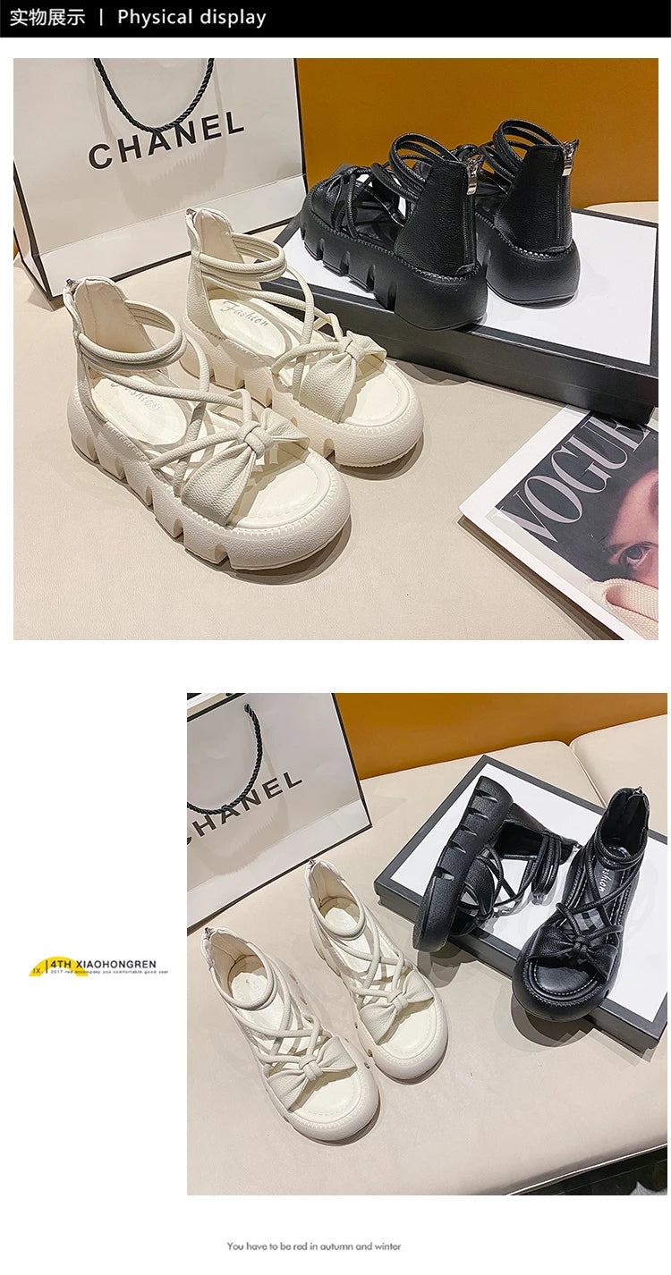 Women's Woven Ankle-Strap Mid Heel Sandals — Thick Sole Summer Clogs