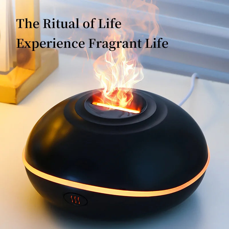 Portable 200ml (6.8 fl oz) USB Aroma Diffuser & Essential Oil Lamp — Mini Air Humidifier with Color Flame Night Light