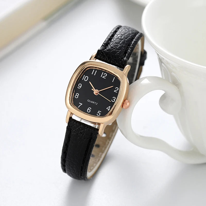 Women's Small 23mm Quartz Watch Leather Strap Arabic Numerals Fashion Wristwatch