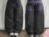 Women's Street Vintage Harajuku Wash Blue Baggy Multi-Pocket Wide-Leg Denim Jeans High Waist