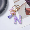 A-Z Sequined Initial Keychain with Purple Butterfly Tassel – Resin Letter Charm Keyring for Women & Girls, Backpack & Purse Accessory