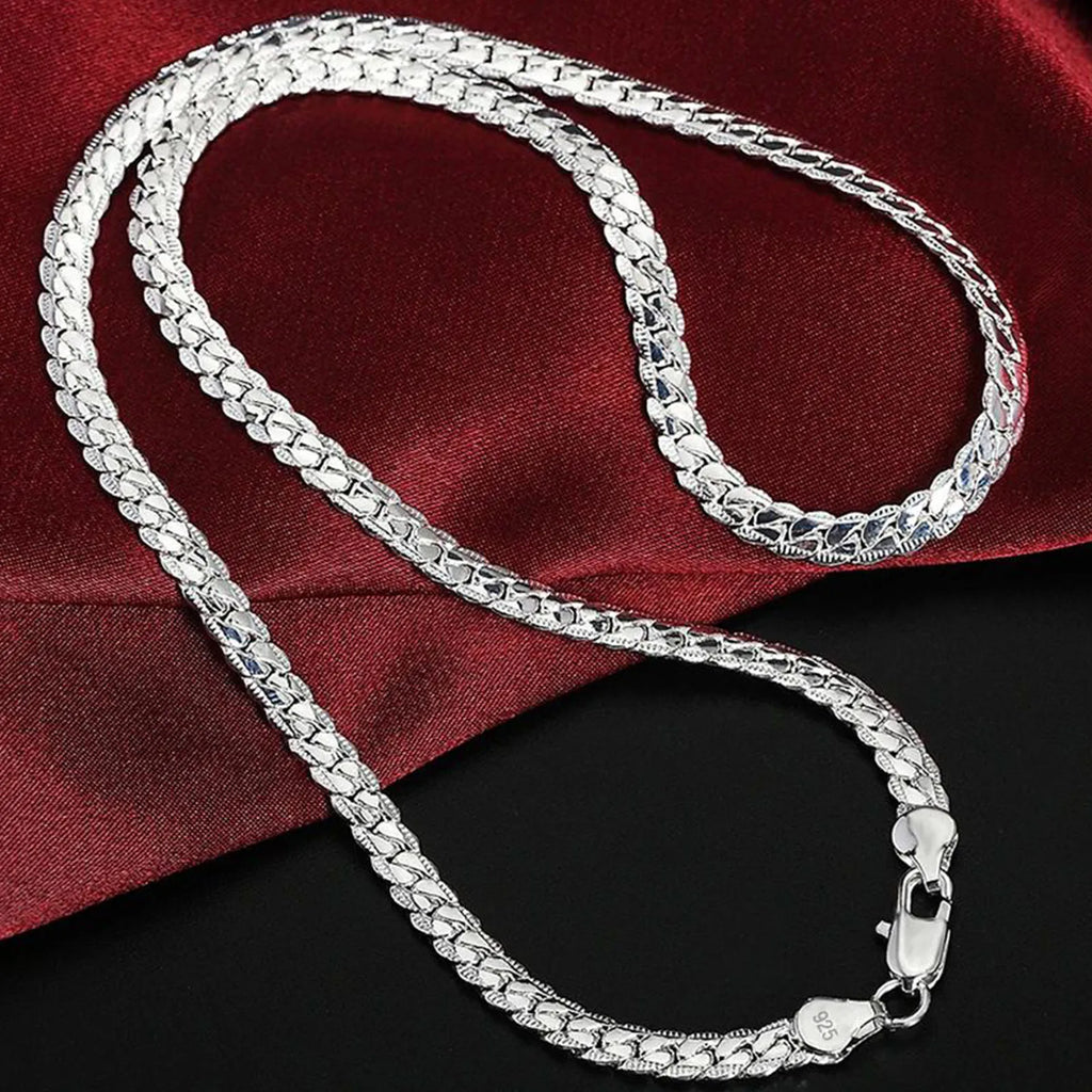 925 Sterling Silver 6mm Chain Necklace Bracelet Set Unisex - Lengths 8/16/18/20/22/24 in (20/41/46/51/56/61 cm)