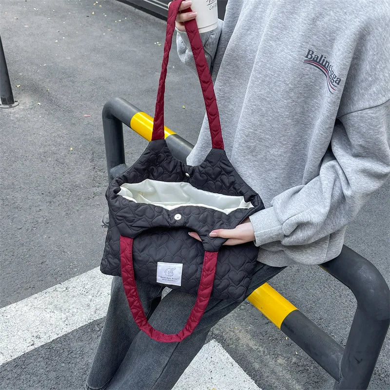 Quilted Love Women's Large Capacity Shoulder Tote Bag - Solid Color Casual Book Bag