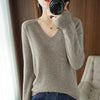 Women's V-Neck Cashmere-Blend Pullover Sweater - Loose Knit Jumper for Autumn/Winter, Casual Office
