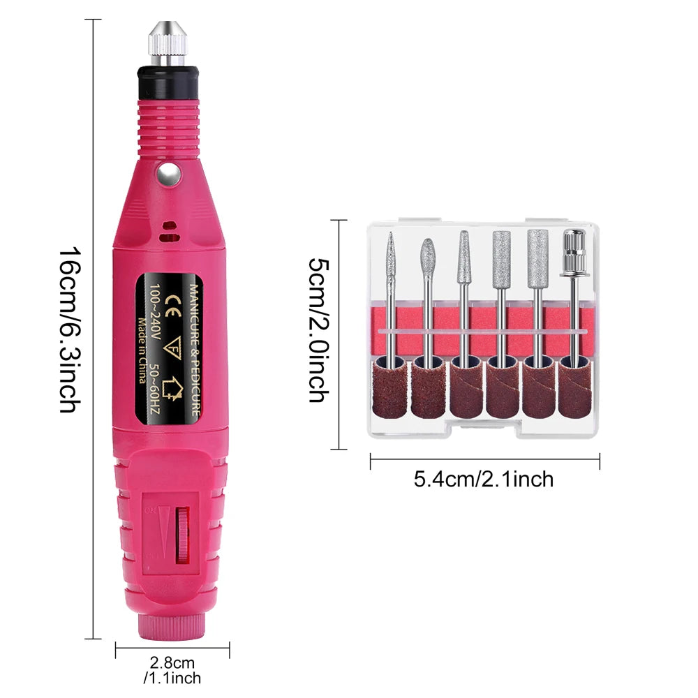 Electric Nail Drill Kit - Portable Professional Manicure & Pedicure Nail Sander, 20,000 RPM, 6 Bits & 6 Sand Bands