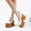 Women's Patent Leather Buckle Loafers – Retro Platform Pumps, 10 cm (3.94 in) Chunky Heel, 4 cm (1.57 in) Platform