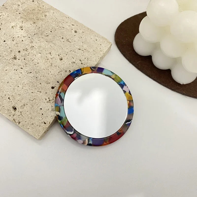 Mini Round Acetate Pocket Mirror 2.4 in (6.2 cm) Zebra Pattern Portable Travel Makeup Mirror