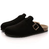 Women's Suede Mules with Cork Insole, Arch Support Slip-On Sandals with Adjustable Buckle – Casual Summer Slides