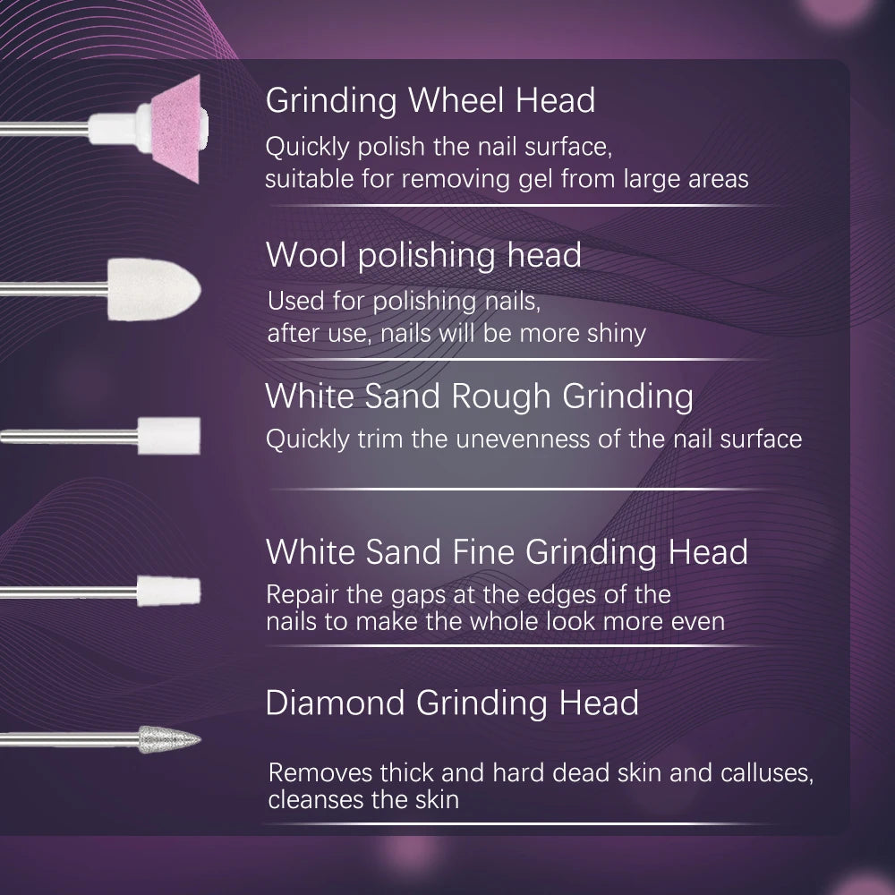 5-in-1 USB Rechargeable Electric Nail Drill Manicure Set - Portable Professional Nail File & Polisher for Gel, Acrylic & Salon Use