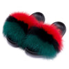 Real Fox Fur Slides for Women Luxury Furry Flat Slide Sandals