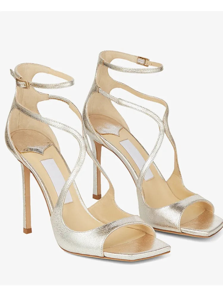 Women's Summer High Heel Open-Toe Sandals – Thin Heels Party Dance Shoes, EU 34–48 (8cm+ Heel)