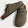 Fur Lined Suede Clogs Fuzzy Cork Footbed Slip-On Mules Antiskid Winter Slippers for Women
