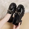 Women's PU Slip-On Loafers Mid Chunky Heel Round Toe Thick Sole