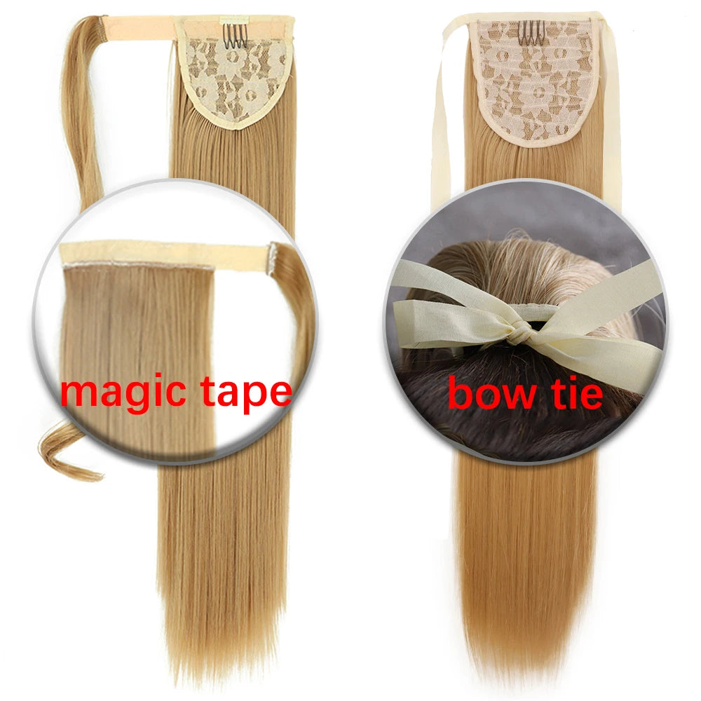 Wrap-Around Clip-In Ponytail Hair Extension 22-34 in (56-86 cm) Long Straight Heat-Resistant Synthetic Blonde Brown