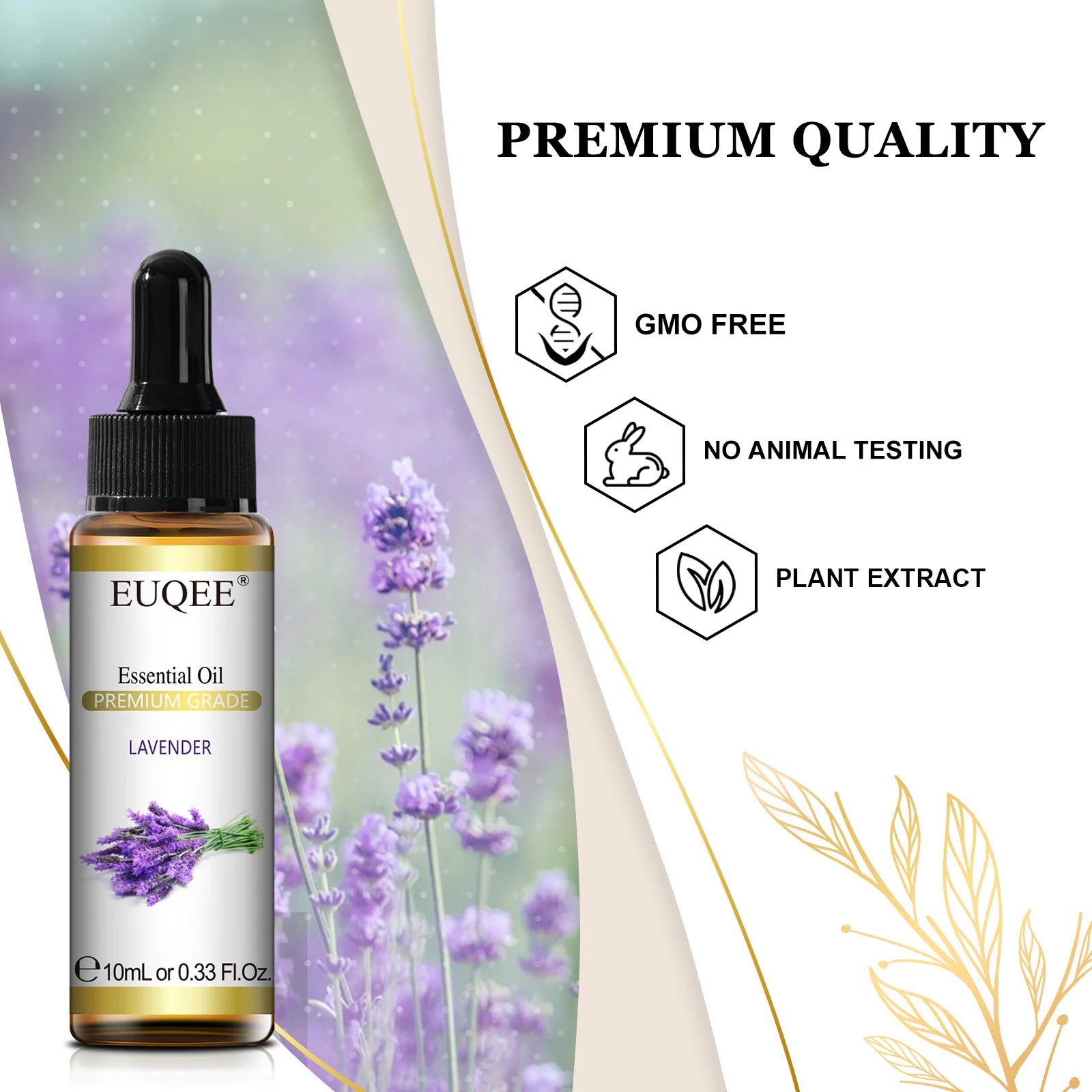 EUQEE 10ml Pure Essential Oil - Lavender, Jasmine, Eucalyptus, Vanilla, Sandalwood, Sweet Orange, Lemon, Oregano, Neroli