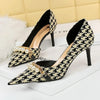 BIGTREE Women's Pearl Chain Stiletto Pumps – Pointed Toe High Heels for Party & Banquet