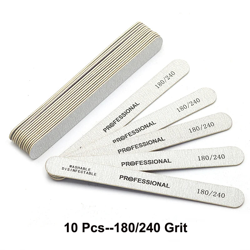 10-Pack Curved Wooden Nail Files – Double-Sided 100/180 and 180/240 Grit Emery Boards for Manicure and Pedicure