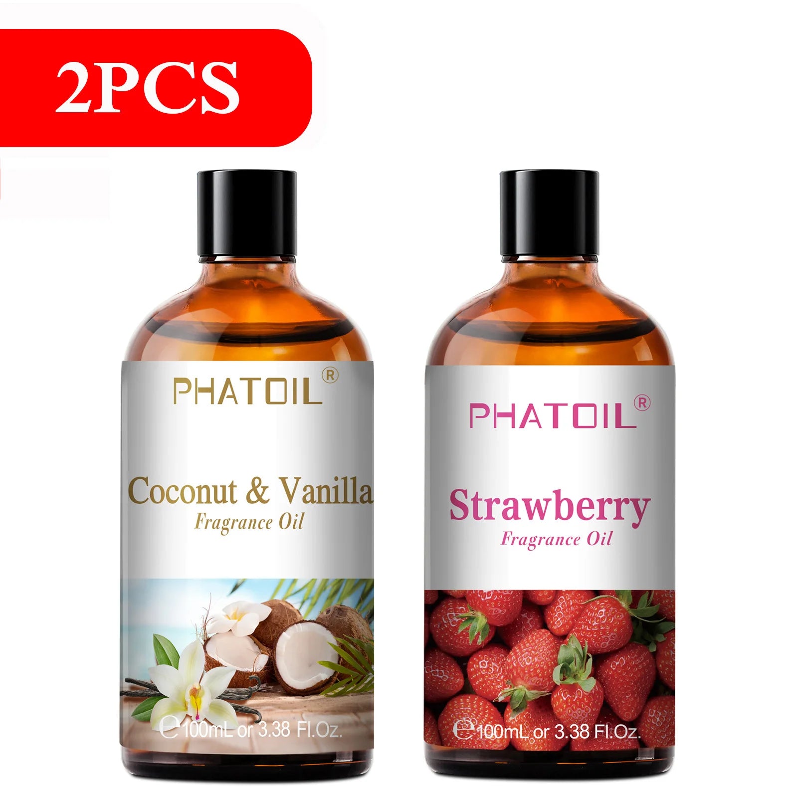 PHATOIL 100ml Aromatherapy Fragrance Oil — Coconut & Vanilla, Strawberry, Cherry, Lemon — 1/2/3-Pack for Diffuser, Candle Making & DIY