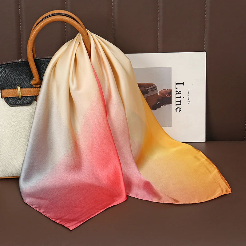 Luxury Satin Square Scarf 70 x 70 cm (27.6 x 27.6 in) – Silk-Feel Polyester Shawl Hijab Neckerchief Hair Ribbon Headband Bandana