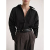 Women's Vertical Striped Shirt - Loose Long-Sleeve Button-Up Blouse with Asymmetric Hem, Office Commuter Style