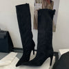 Aneikeh Pointed Toe Knee-High Winter Boots for Women, Thin High Heels, PU Insole & Rubber Sole