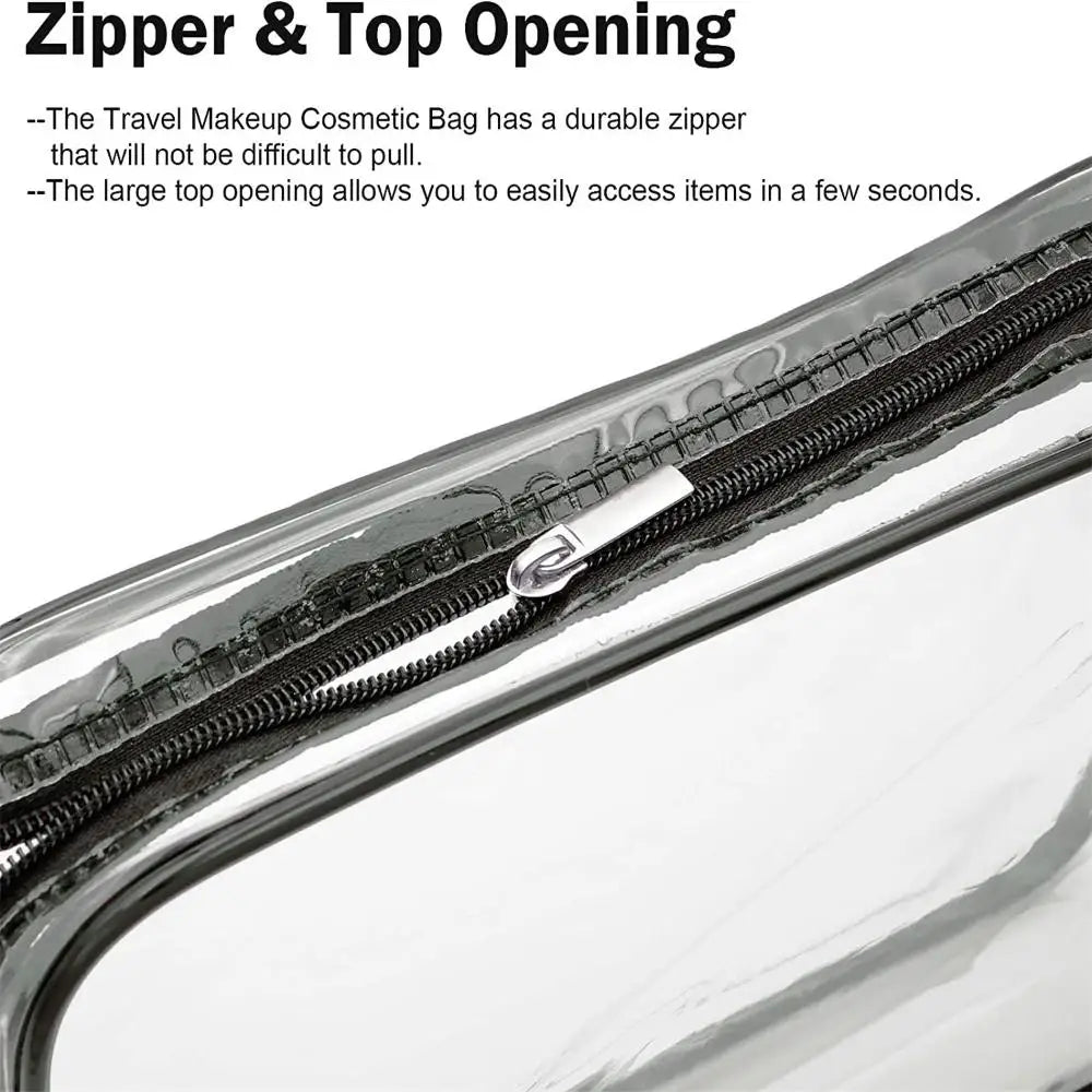 Women's Clear Waterproof Makeup Bag – Zippered PVC Travel Toiletry Case (3 Sizes)