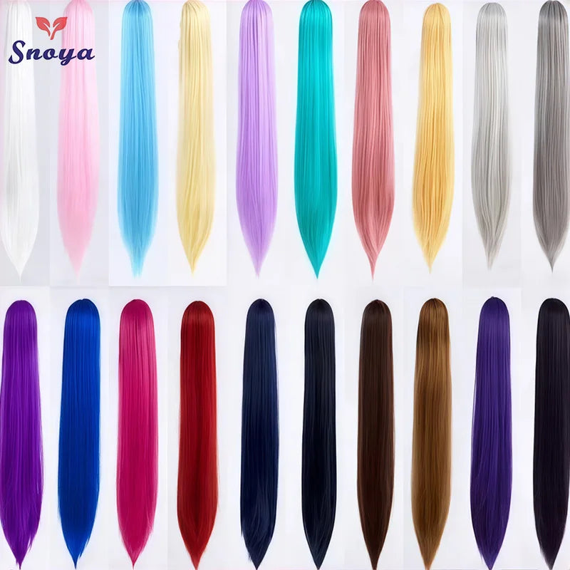 Snoya Clip-In Long Straight Ponytail Extension 60 cm / 30 cm (23.6 in / 11.8 in) Heat-Resistant Synthetic Claw Clip for Cosplay, Red, Purple, Pink, Blue
