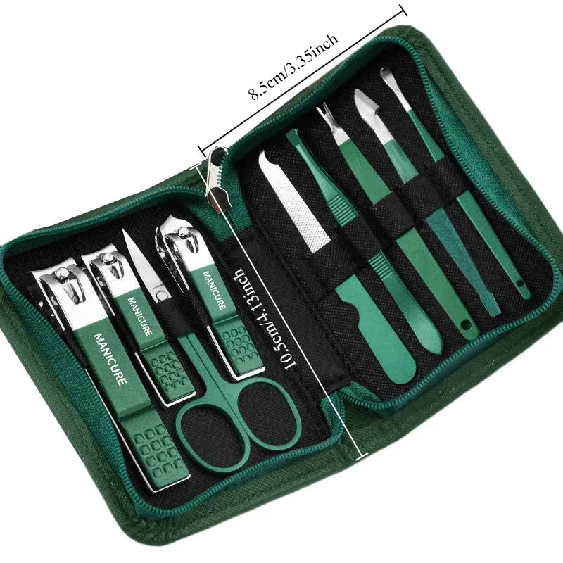 6-9 Piece Stainless Steel Manicure & Pedicure Set with Leather Case - Professional Nail Clippers & Grooming Tools Gift